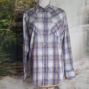 Roper Womens Large classic western plaid long sleeve shirt sparkly silver accent